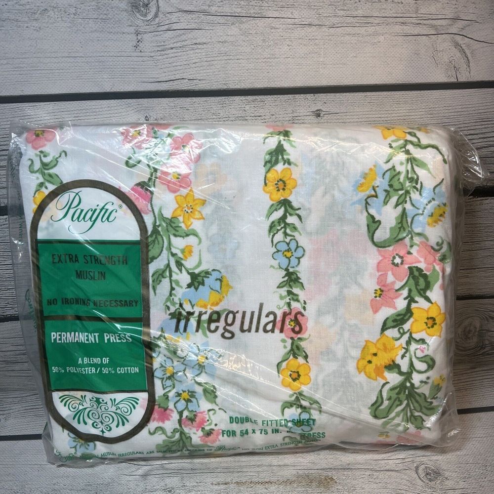 VINTAGE PACIFIC MUSLIN Fitted SHEET Floral Double 54x75
